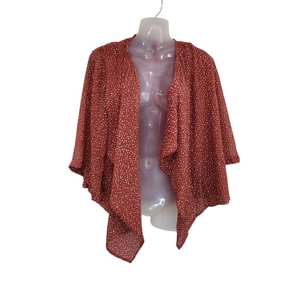 Forever 21 Dot Print Loose Fit Sheer Open Front Cardigan Red Size Medium - Picture 2 of 6